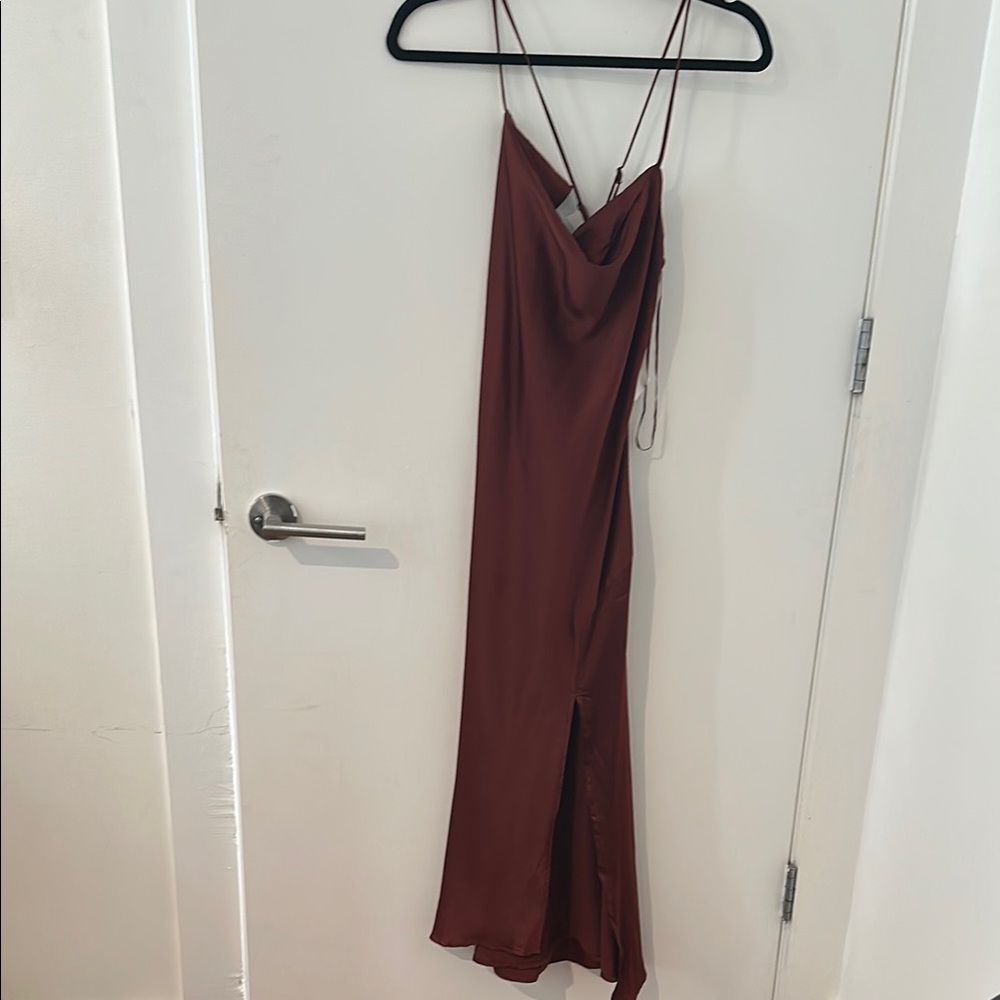Astr Red Slip Midi Dress with Cowl Neck